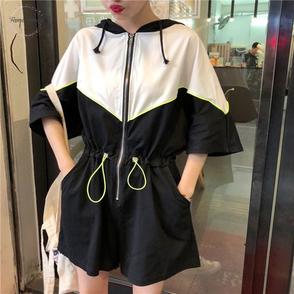 women romper jumpsuit hooded 2019 korean streetwear casual oversized lace up waist patchwork summer playsuit combishort s100, Black;white
women romper jumpsuit hooded 2019 korean streetwear casual oversized lace up waist patchwork summer playsuit combishort s100, Black;white