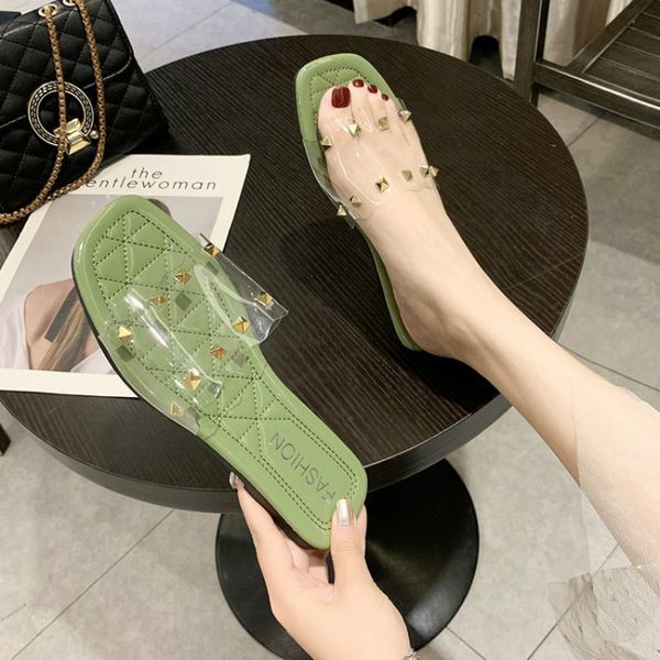 hkxn 2020 summer new rivet sandals women's style korean-style transparent square head flat sandals leisure slippers t02, Black
hkxn 2020 summer new rivet sandals women's style korean-style transparent square head flat sandals leisure slippers t02, Black