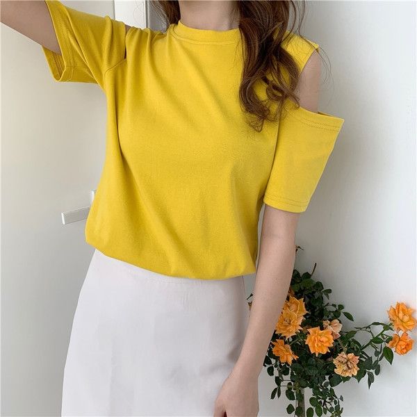 2020 harajuku style women's loose slim solid color less short-sleeved t-shirt shoulder strap t-shirt shoulder strap ins fashion, White
2020 harajuku style women's loose slim solid color less short-sleeved t-shirt shoulder strap t-shirt shoulder strap ins fashion, White