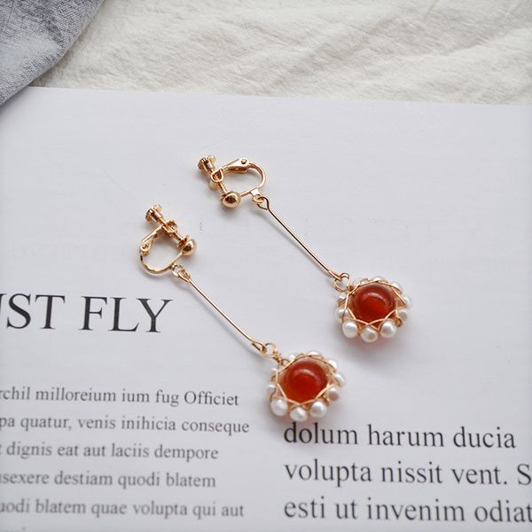 new hand-made fashion design red pearl earrings long non piercing earring simple ear cuffs for women, Silver
new hand-made fashion design red pearl earrings long non piercing earring simple ear cuffs for women, Silver
