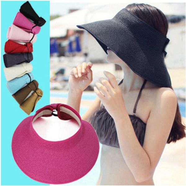 women lady wide brim visor cap summer beach straw clip on sun hat tennis golf, Blue;gray
women lady wide brim visor cap summer beach straw clip on sun hat tennis golf, Blue;gray