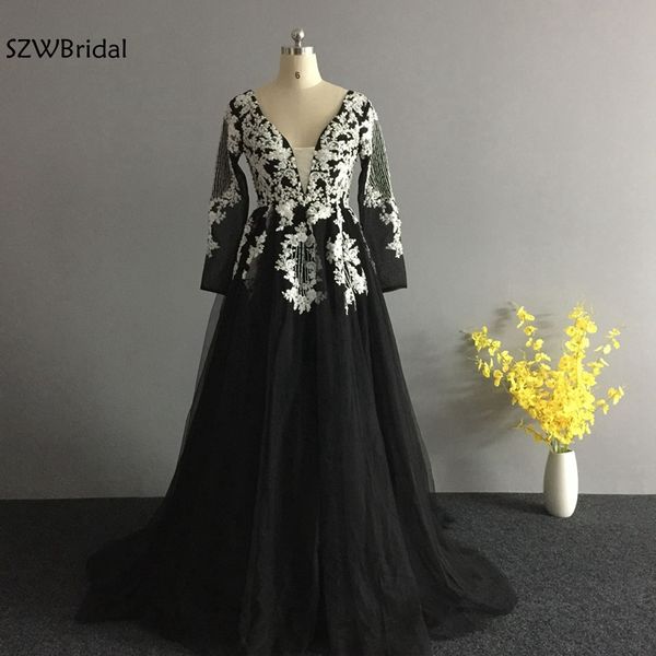 new arrival v neck long sleeve arabic evening dresses 2019 black muslim evening dress beading lace gowns, White;black
new arrival v neck long sleeve arabic evening dresses 2019 black muslim evening dress beading lace gowns, White;black