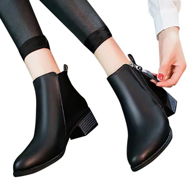 fashion pure color ankle boots for women leather black pointed toe zipper boots square heels vintage women botas mujer
fashion pure color ankle boots for women leather black pointed toe zipper boots square heels vintage women botas mujer