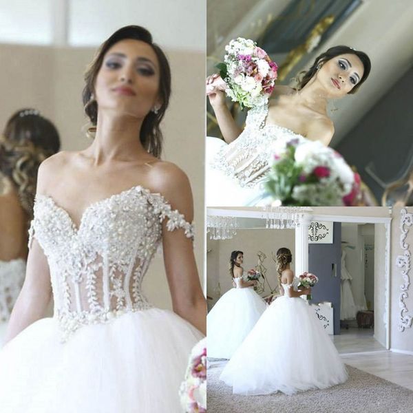 lace arabic 2019 wedding dresses sweetheart pearls ball gown tulle bridal dresses vintage wedding gowns, White
lace arabic 2019 wedding dresses sweetheart pearls ball gown tulle bridal dresses vintage wedding gowns, White