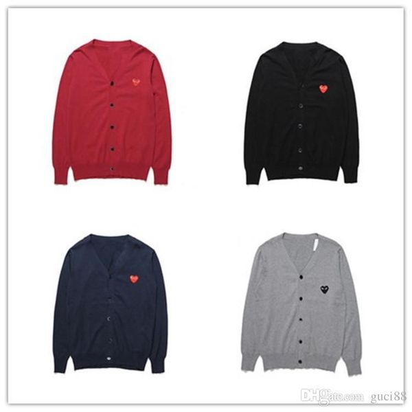 Men women de igner t hirt cdg embroidery love cotton v collar cardigan weater off red heart wear comme de warm white garcon hirt