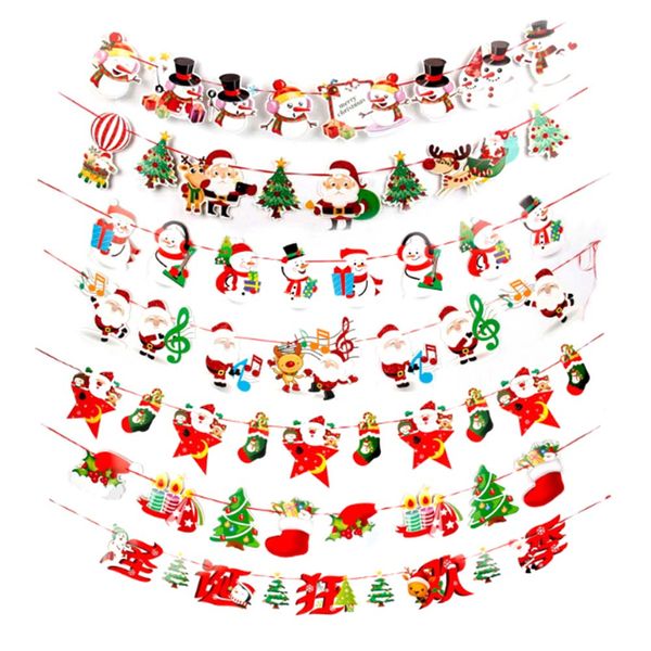 

2017 christmas hanging bunting cartoon pull colored flags festival scene layout paper hanging flag xmas new year decoration