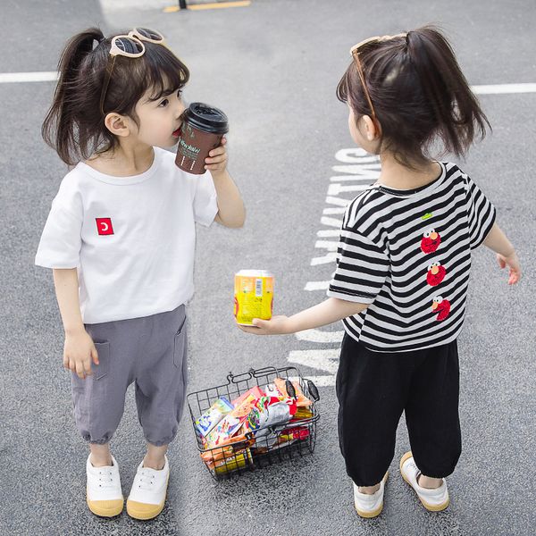 kids designer clothes 2020 striped short-sleeve two cropped bloomers two-piece loose casual, White
kids designer clothes 2020 striped short-sleeve two cropped bloomers two-piece loose casual, White