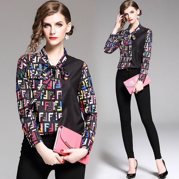 2019 summer runway fashion letter print designer blouses women ladies casual office button front bow tie neck long sleeve slim shirts, White
2019 summer runway fashion letter print designer blouses women ladies casual office button front bow tie neck long sleeve slim shirts, White