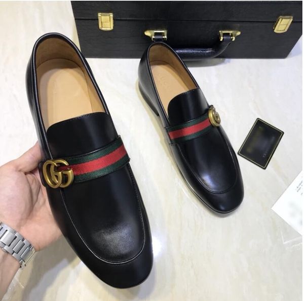 new mens designers dress shoes genuine leather metal snap peas wedding shoes classic fashion men's shoes big size loafers 38-44 d2a1, Black