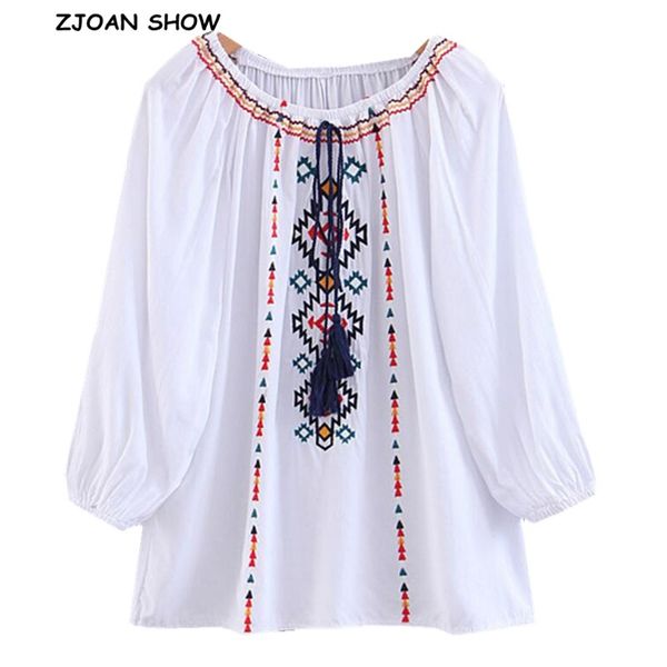 2019 spring new bohemian lacing up tassel o neck geometric embroidery shirt women 3/4 sleeve pullover blouse white chemise
2019 spring new bohemian lacing up tassel o neck geometric embroidery shirt women 3/4 sleeve pullover blouse white chemise