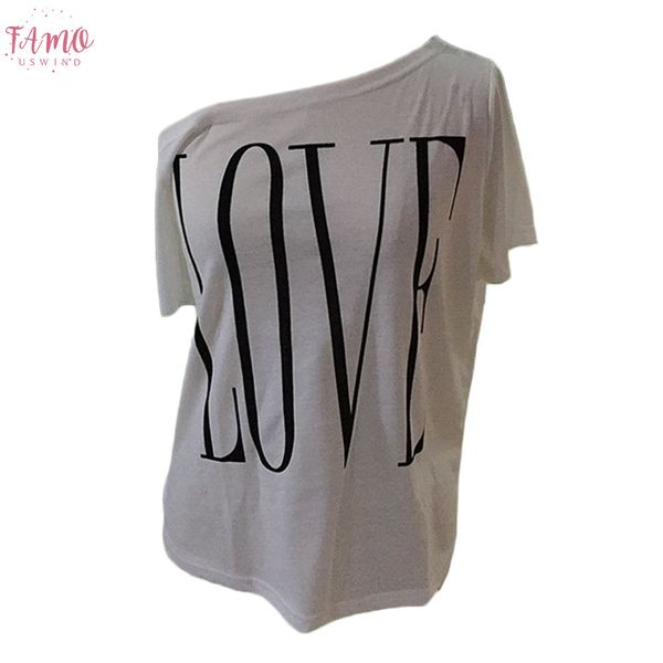 2019 summer women loose one shoulder korean fashion design letter casual beach t shirt short sleeve crew neck plus size tee, White
2019 summer women loose one shoulder korean fashion design letter casual beach t shirt short sleeve crew neck plus size tee, White