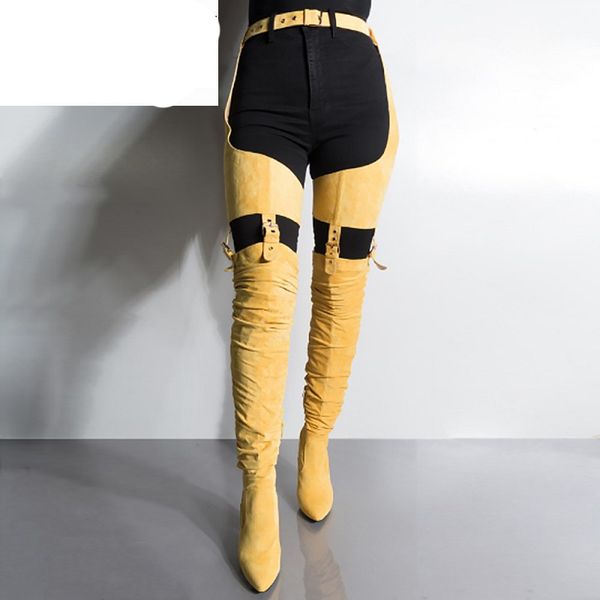 Women Over The Knee Leg Buckle Waist Belt Long Boots Lady Flock Pointed Toe Pleated Thigh High Thick High Heels Boots, Black
Women Over The Knee Leg Buckle Waist Belt Long Boots Lady Flock Pointed Toe Pleated Thigh High Thick High Heels Boots, Black