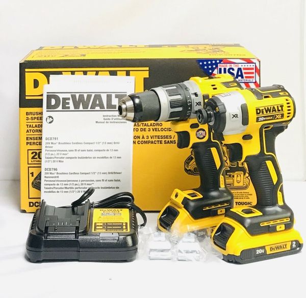 Dewalt dck287d2 20 volt li ion xr bru hle compact hammerdrill impact combo kit