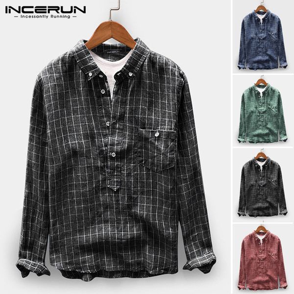fashion plaid shirt men casual cotton button long sleeve 2019 lapel men brand shirt streetwear camisa s-3xl incerun, White;black
fashion plaid shirt men casual cotton button long sleeve 2019 lapel men brand shirt streetwear camisa s-3xl incerun, White;black