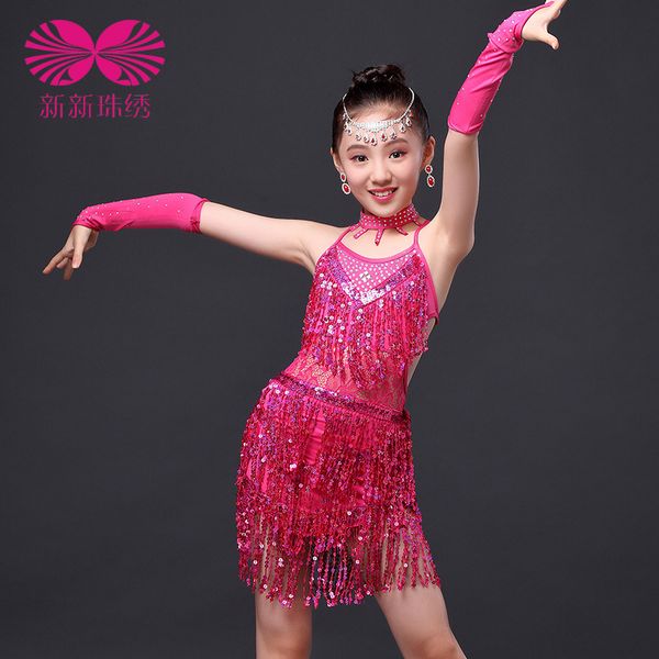 children's latin dance competition costumes children's latin dance dress new sequined fringe skirt dress, Black;red
children's latin dance competition costumes children's latin dance dress new sequined fringe skirt dress, Black;red