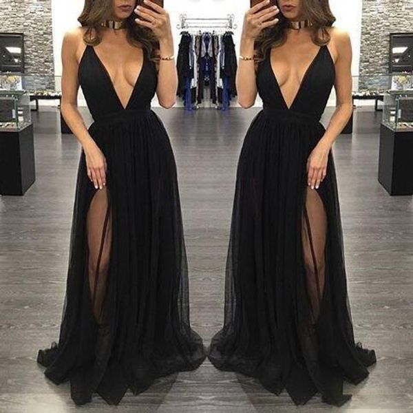 high side split tulle prom dresses black deep v neck long women skirts formal party evening gowns vestidos de baile, Black;red
high side split tulle prom dresses black deep v neck long women skirts formal party evening gowns vestidos de baile, Black;red