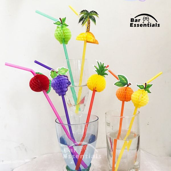 

72pcs/lot 3d fruit cocktail paper straws umbrella drinking straws party bar decoration holiday party supplies color assorted