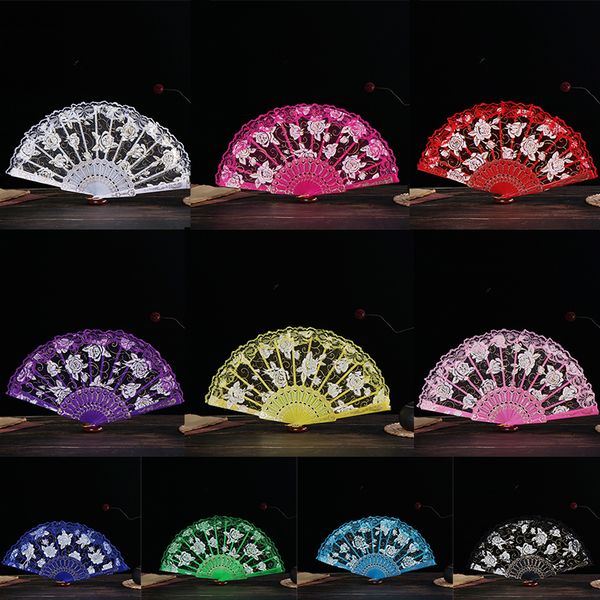 chinese style dance wedding party lace folding hand held flower fan