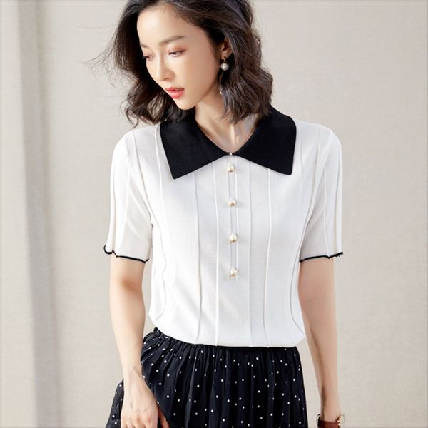 2020 sweater hipster temperament ice silk sweater pullover short lapel women's wear, White
2020 sweater hipster temperament ice silk sweater pullover short lapel women's wear, White