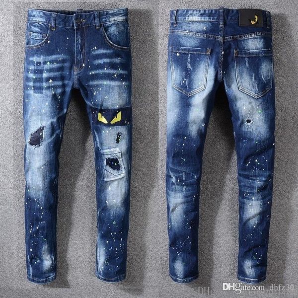 2020 new jeans luxury men designer jeans patch slim paint little feet locomotive mens jeans size 29-40, Blue
2020 new jeans luxury men designer jeans patch slim paint little feet locomotive mens jeans size 29-40, Blue