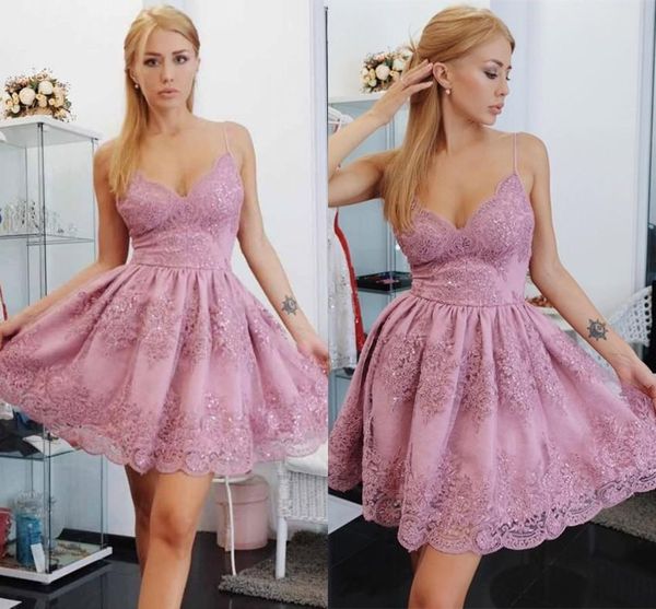 spaghetti straps v neck short homecoming dress with appliques lace knee length hoco cocktail party dress, Blue;pink
spaghetti straps v neck short homecoming dress with appliques lace knee length hoco cocktail party dress, Blue;pink