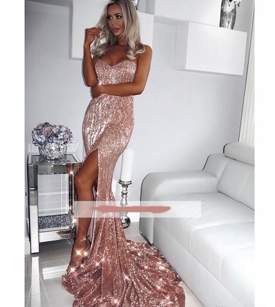 2019 rose gold prom dress mermaid split sequins pageant holidays graduation evening party gown custom made plus size, Black
2019 rose gold prom dress mermaid split sequins pageant holidays graduation evening party gown custom made plus size, Black