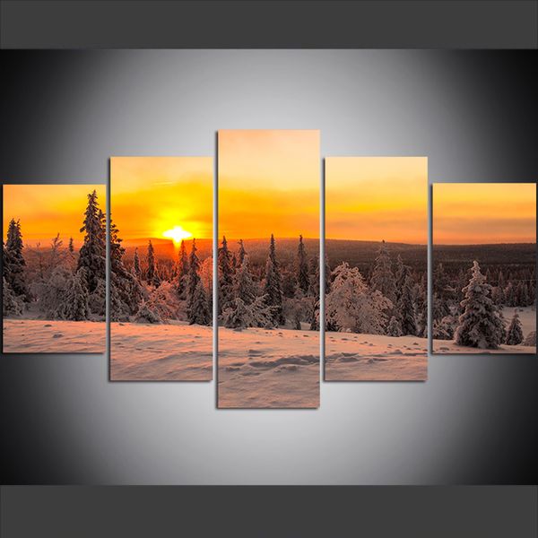 5 piece large size canvas wall art pictures creative sun winter forest snow art print oil painting for living room painting wall decor
5 piece large size canvas wall art pictures creative sun winter forest snow art print oil painting for living room painting wall decor