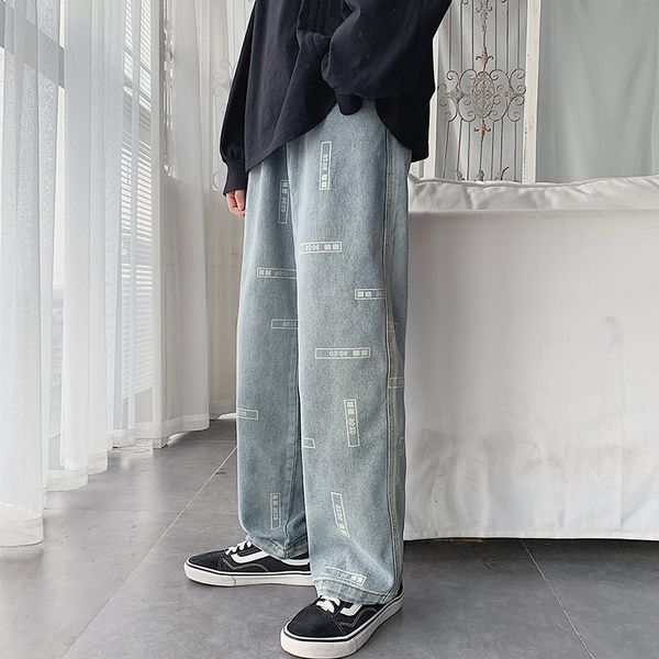 new fashion hip hop straight jeans men's vintage printed wide leg denim trousers loose casual teens boys male streetwear pants, Blue
new fashion hip hop straight jeans men's vintage printed wide leg denim trousers loose casual teens boys male streetwear pants, Blue