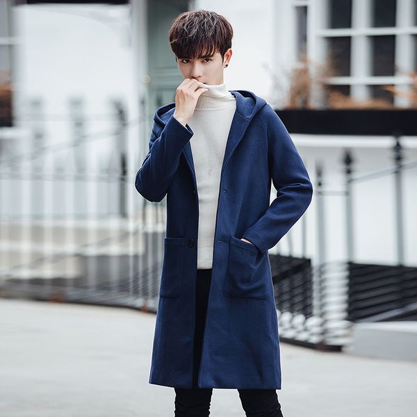 woolen wool coat men's cashmere coat in the long section of the korean youth windbreaker british style a63, Black
woolen wool coat men's cashmere coat in the long section of the korean youth windbreaker british style a63, Black