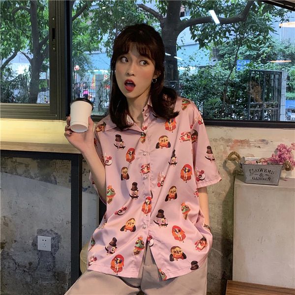 women's clothing summer korean new kawaii cartoon print turn-down collar short sleeve loose ulzzang blouses women shirts, White
women's clothing summer korean new kawaii cartoon print turn-down collar short sleeve loose ulzzang blouses women shirts, White