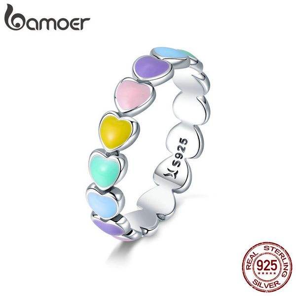 bamoer authentic 925 sterling silver stackable rainbow heart finger rings for women wedding engagement ring jewelry anel scr444, Golden;silver
bamoer authentic 925 sterling silver stackable rainbow heart finger rings for women wedding engagement ring jewelry anel scr444, Golden;silver