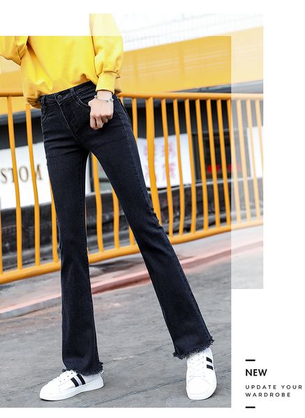 black burrs slightly flared trousers waist since spring, Blue