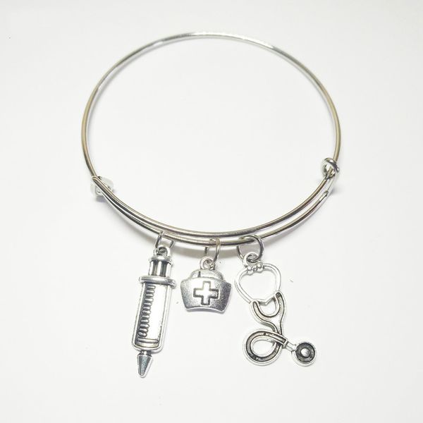 2019 new ancient silver nurse cap syringe stethoscope bracelet bangle men women jewelry adjustable designer bracelet medical supplies gift, Black
2019 new ancient silver nurse cap syringe stethoscope bracelet bangle men women jewelry adjustable designer bracelet medical supplies gift, Black