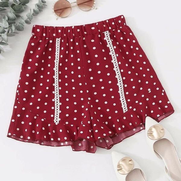 2020 summer new european and american casual all-around high waisted red polka dot mullet edge elastic half pants, Black
2020 summer new european and american casual all-around high waisted red polka dot mullet edge elastic half pants, Black