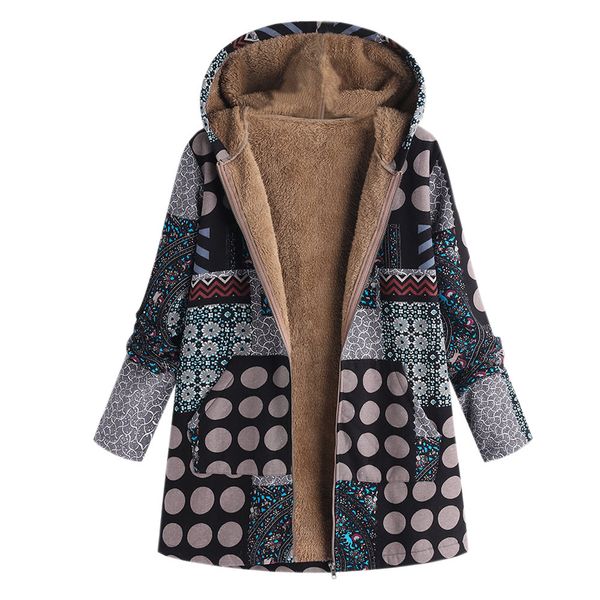 licg-plus size women winter coat vintage print outwear hooded long sleeve zipper padded iacket ladies fleece thick coats, Black
licg-plus size women winter coat vintage print outwear hooded long sleeve zipper padded iacket ladies fleece thick coats, Black
