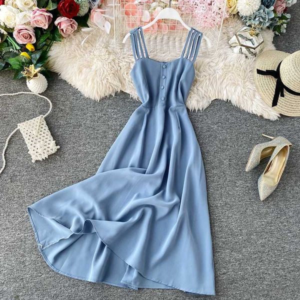 casual dresses women midi dress summer spaghetti strap slim high waist a line vintage elegant ladies party long robe vestido, Black;gray
casual dresses women midi dress summer spaghetti strap slim high waist a line vintage elegant ladies party long robe vestido, Black;gray