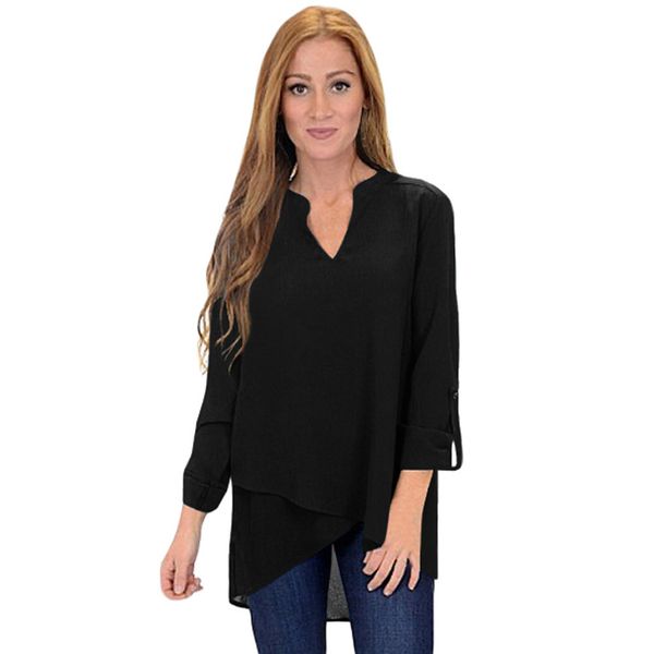 2018 new casual three quarter sleeve solid t shirts loose irregular hem plus size chiffon t shirt fashion women clothing, White
2018 new casual three quarter sleeve solid t shirts loose irregular hem plus size chiffon t shirt fashion women clothing, White