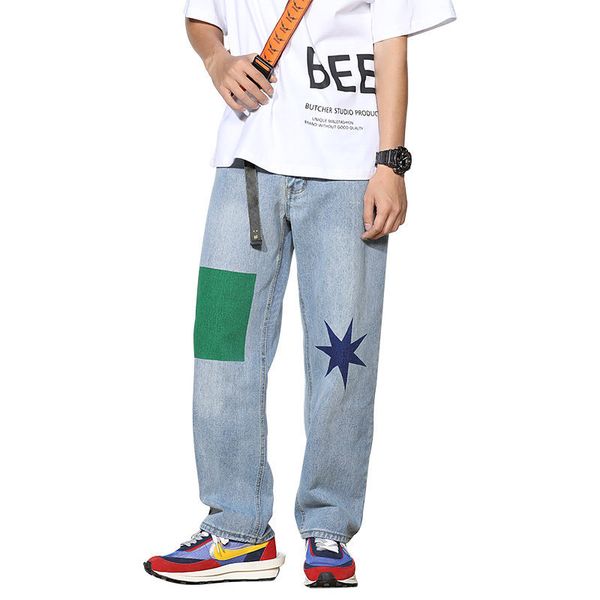 high street popular jeans men's trousers capri pants printed mixed colors trend straight-cut jeans loose-fit, Blue
high street popular jeans men's trousers capri pants printed mixed colors trend straight-cut jeans loose-fit, Blue