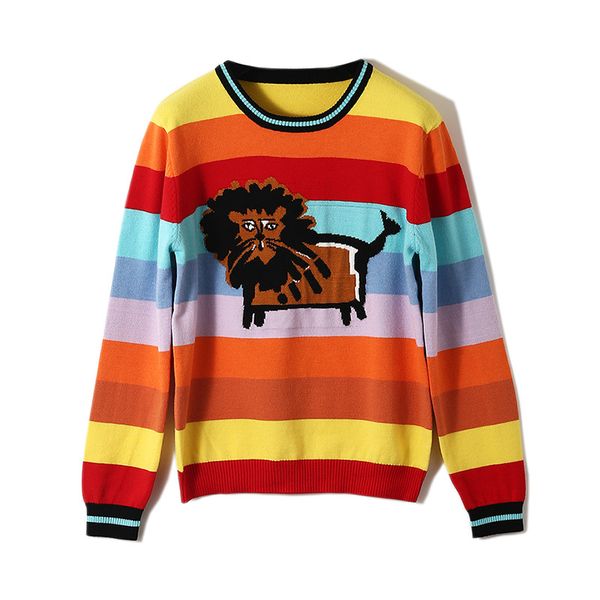 runway wool lion rainbow sweater winter autumn casual embroidery striped jumpers ladies sweaters women invierno 2019 pullover, White;black
runway wool lion rainbow sweater winter autumn casual embroidery striped jumpers ladies sweaters women invierno 2019 pullover, White;black
