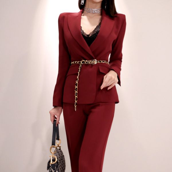 fashion office ladies 2 piece set women pants suits fall winter elegant double-breasted red blazer + high waist trousers set, White
fashion office ladies 2 piece set women pants suits fall winter elegant double-breasted red blazer + high waist trousers set, White