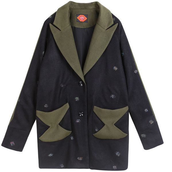 autumn winter women vintage casual loose long sleeve turn-down collar contrast color medium length woolen coat, Black
autumn winter women vintage casual loose long sleeve turn-down collar contrast color medium length woolen coat, Black