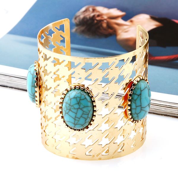 wholesale-luxury designer geometric beautiful turquoise stone hollow adjustable open cuff bangle bracelet for woman, Black
wholesale-luxury designer geometric beautiful turquoise stone hollow adjustable open cuff bangle bracelet for woman, Black