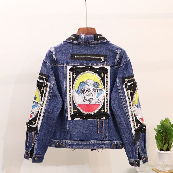 women's denim jacket fashion graffiti patch zipper stitching fun girl hip hop motorcycle clothing tide female casual outerwear, Black;brown
women's denim jacket fashion graffiti patch zipper stitching fun girl hip hop motorcycle clothing tide female casual outerwear, Black;brown
