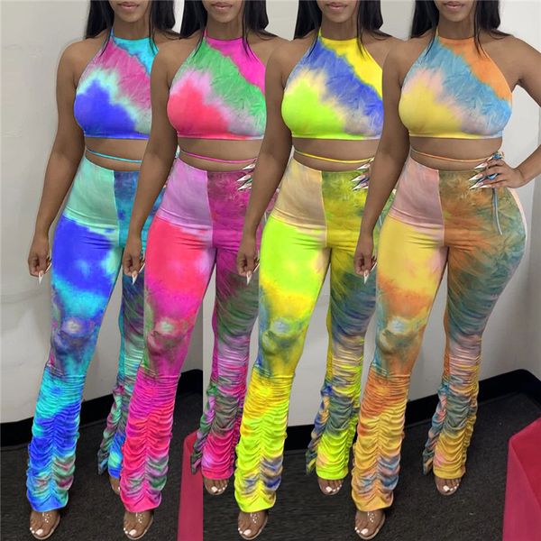 women tie dyed 2 piece set backless lace up halter stacked pants sets women summer designer suits
women tie dyed 2 piece set backless lace up halter stacked pants sets women summer designer suits