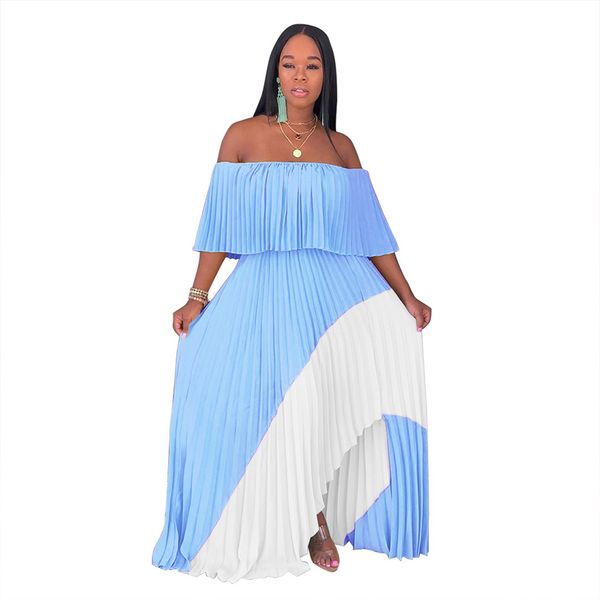 women summer casual dresses off shoulder maxi dresses pleated tie dye chiffon beach long dress plus size, Black;gray
women summer casual dresses off shoulder maxi dresses pleated tie dye chiffon beach long dress plus size, Black;gray