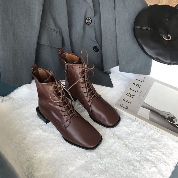 monmoira strange thick heel designer women's boots lace up boots women vintage square toe ankle for women e0771, Black
monmoira strange thick heel designer women's boots lace up boots women vintage square toe ankle for women e0771, Black
