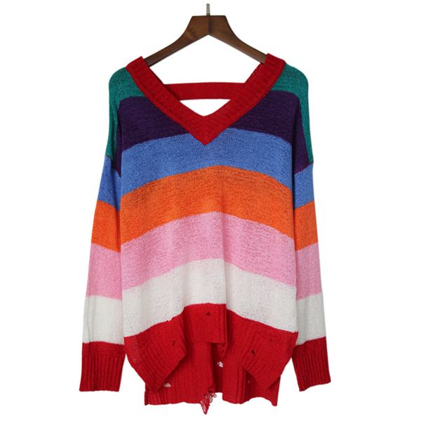 europe pullovers sweaters women fashion 2019 autumn new wild ladies sweaters v-neck irregular hole stripe knit, White;black
europe pullovers sweaters women fashion 2019 autumn new wild ladies sweaters v-neck irregular hole stripe knit, White;black