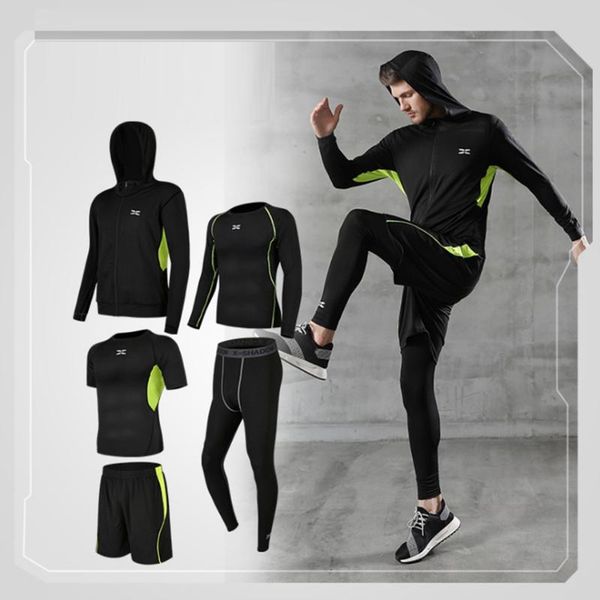 men's compression sports set outdoor underwear running jogging t-shirt fitness pants gym workout training tight clothes, White;black