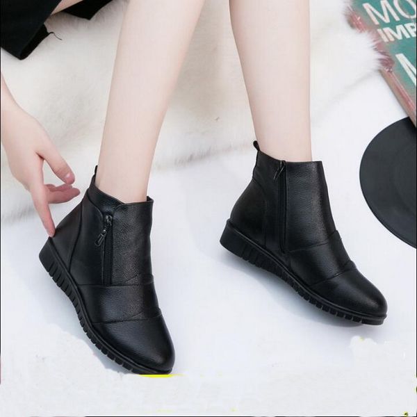 genuine leather women plus size zipper comfortable flat heel ankle boots fashion round toe keep warm winter shoes black brown
genuine leather women plus size zipper comfortable flat heel ankle boots fashion round toe keep warm winter shoes black brown