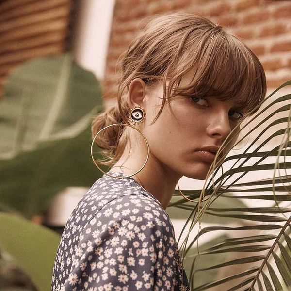 lady's new design minimalist black evil eye big loop dangle earring minimalist long hollow circle statement earring jewelry, Silver
lady's new design minimalist black evil eye big loop dangle earring minimalist long hollow circle statement earring jewelry, Silver